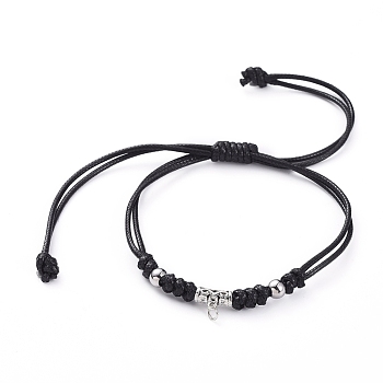 Braided Bead Bracelets, with Waxed Polyester Cord, Tibetan Style Alloy Tube Bails and 304 Stainless Steel Beads, Antique Silver & Stainless Steel Color, Black, 1 inch~4-3/8 inch((2.6~11cm)