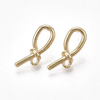 Alloy Stud Earring Findings, with Loop, Raw(Unplated) Pins, Knot, Light Gold, 22x8.5mm, Hole: 1.8mm, Pin: 0.7mm