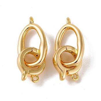 Brass Fold Over Clasps, Oval, Real 18K Gold Plated, 28mm, Hole: 1.4mm