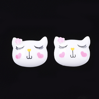 Resin Kitten Cabochons, Cartoon Cat, Creamy White, 18x21x6mm