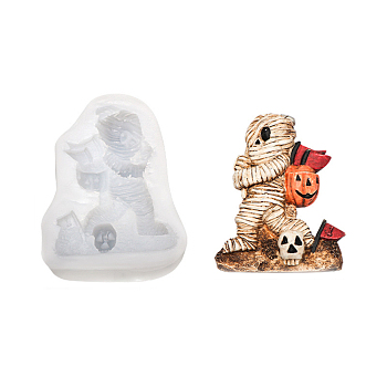 DIY Mini Halloween Mummy Food Grade Silicone Statue Molds, Fondant Molds, Chocolate, Candy, Biscuits, Portrait Sculpture UV Resin & Epoxy Resin Craft Making, White, 87x74x20mm, Finished: 75x57x13mm