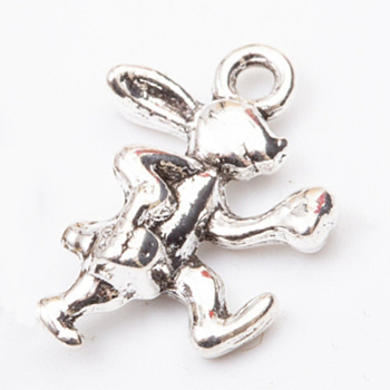 Retro Alloy Pendants, DIY Accessories for Jewelry Making, Rabbit, Cadmium Free & Lead Free, Antique Silver, 15x10x4mm, Hole: 1.4mm