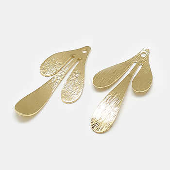 Brass Pendants, Leaf, Real 18K Gold Plated, 35.5x17x1mm, Hole: 1mm
