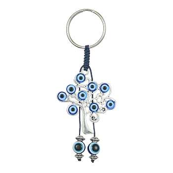 Alloy with Resin Evil Eye Charms Keychains, with Iron Split Ring, Tree of Life, 9.4cm