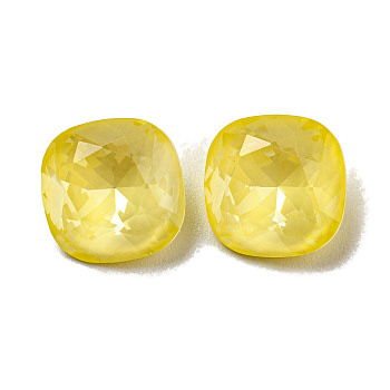 Glass Rhinestone Cabochons, Point Back & Back Plated, Faceted, Square, Jonquil, 10x10x5mm