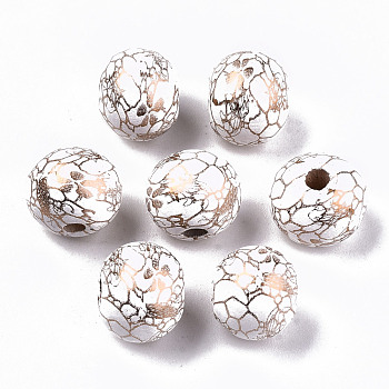 Spray Painted Natural Wooden Beads, Round with Crack Pattern, Gold, 10x9mm, Hole: 2mm