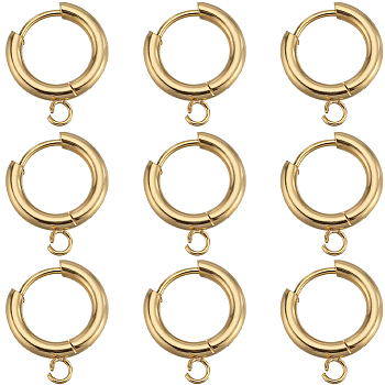 12Pcs 201 Stainless Steel Huggie Hoop Earring Findings, with Horizontal Loop and 316 Surgical Stainless Steel Pin, Real 24K Gold Plated, 18 Gauge, 18x15x2.5mm, Hole: 2.5mm, Pin: 1mm