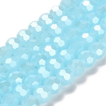 Electroplate Glass Beads Strands, Faceted, Pearl Luster Plated, Round, Pale Turquoise, 8mm, Hole: 1mm, about 66~69pcs/strand, 19.29~19.57 inch(49~49.7cm)