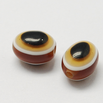 Oval Evil Eye Resin Beads, Sienna, 8x6mm, Hole: 2mm