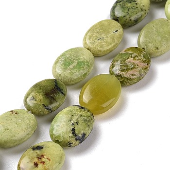Natural Serpentine Beads Strands, Oval, Green, Size: about 10mm wide, 14mm long, 4.5mm thick, hole: 1mm, about 30pcs/strand, 16 inch