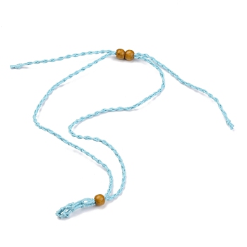 Adjustable Braided Waxed Cord Macrame Pouch Necklace Making, Interchangeable Stone, with Wood Beads , Light Sky Blue, 30.31~36.22 inch(770~920mm)