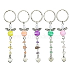 Gemstone Chip & Alloy Heart Pendant Keychain with Acrylic Beads, for Car Key Bag Ornament, Mixed Color, 10.4~10.5cm(KEYC-JKC00538)