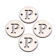 Unfinished Natural Poplar Wood Links Connectors, Laser Cut, Flat Round with Word, Letter.P, 29.5x2.5mm, Hole: 2.5mm(WOOD-S045-140B-01P)