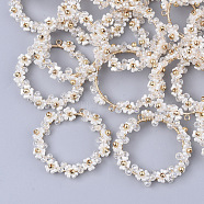 ABS Plastic Imitation Pearl Pendants, with Clear Glass Beads, CCB Beads and Golden Plated Brass Findings, Garland, Creamy White, 36x36x4mm, Hole: 1.8mm(X-FIND-S306-15E)