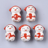Handmade Porcelain Beads, Famille Rose Style, Sheep, Red, 21~22x15.5~16.5x13mm, Hole: 1.6mm(PORC-N004-70C)