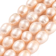 Natural Cultured Freshwater Pearl Beads Strands, Grade 4A+, Rice, PeachPuff, 10~11mm, Hole: 0.7mm, about 15pcs/strand, 6.69~7.09''(17~18cm)(PEAR-P062-12E)