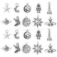100Pcs 10 Style Tibetan Style Alloy Pendants, Moon & Star & Spaceman, Cadmium Free & Lead Free, Antique Silver, 14~22x9~19x1~4mm, Hole: 3mm, 10pcs/style(TIBEP-CJ0001-68)