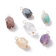 Natural Mixed Stone Links Connectors, with Real 18K Gold Plated Eco-Friendly Copper Wire, Faceted, Polygon, 23~25.5x9.5~13x8.5~10mm, Hole: 3.2mm(PALLOY-JF01117)