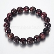 Faceted Natural Garnet Round Bead Stretch Bracelets, 53mm(BJEW-JB09123)