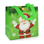 Christmas Theme Laminated Non-Woven Waterproof Bags, Heavy Duty Storage Reusable Shopping Bags, Rectangle with Handles, Lime, Santa Claus Pattern, 26.8x12.2x28.7cm(X1-ABAG-B005-01B-03)