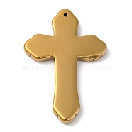 Electroplated Synthetic Non-magnetic Hematite Big Pendants, Religion Cross Charms, Golden Plated, 50x34x4mm, Hole: 1.4mm(G-E597-06B)