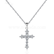 Elegant 925 Sterling Silver Clear Cubic Zirconia Cross Pendant Rope Chain Necklaces, Silver, 15.75 inch(40cm)(TW9647)