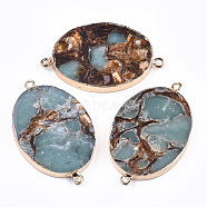 Assembled Bronzite and Aqua Terra Jasper Links connectors, with Iron Findings, Oval, Golden, 44~47x27~29x6mm, Hole: 2mm(G-T111-06D)
