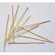 Iron Flat Head Pins, Nickel Free, Golden, Size: about 0.75~0.8mm thick, 5.0cm long, head: 2mm, about 250pcs/50g(X-HPG5.0cm-NF)