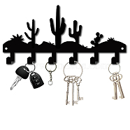 Iron Wall Mounted Hook Hangers, Decorative Organizer Rack with 6 Hooks, for Bag Clothes Key Scarf Hanging Holder, Cactus Pattern, Gunmetal, 13x27cm(AJEW-WH0156-103)