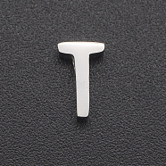 201 Stainless Steel Charms, for Simple Necklaces Making, Laser Cut, Letter, Stainless Steel Color, Letter.T, 8x5x3mm, Hole: 1.8mm(STAS-R109-JA433-T-1)