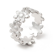 304 Stainless Steel Sunflower Open Cuff Ring for Women, Stainless Steel Color, US Size 6 1/2(16.9mm)(RJEW-E063-08P)
