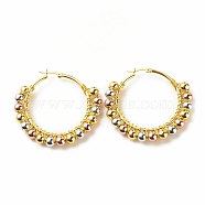 Real 18K Gold Plated Big Circle Hoop Earrings, Round Beads Wire Wrap Hoop Earrings for Women, Colorful, 48x51x6mm, Pin: 1.4x0.4mm(EJEW-C003-04A-RS)