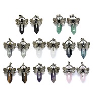 Natural Mixed Stone Faceted Pointed Bullet Big Pendants, Rack Plating Antique Silver Plated Alloy Butterfly Charms, Cadmium Free & Lead Free, 54x33.5x18.5~19mm, Hole: 6.5x7.5mm(G-Q165-01AS)