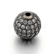 CZ Brass Micro Pave Cubic Zirconia Round Beads, Gunmetal, 1/4 inch(6mm), Hole: 1.5mm(ZIRC-L017-01B)