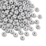 Imitation Jade Glass Seed Beads, Round Hole, Rondelle, Light Grey, 4~4.5x2~2.5mm, Hole: 1mm, 140pcs/set(SEED-Q038-01G)