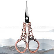 Stainless Steel Scissors, Embroidery Scissors, Sewing Scissors, with Zinc Alloy Handle, Hollow, Red Copper, 114x52mm(PW-WG23010-02)