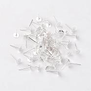 Iron Flat Base Ear Stud Findings, Silver Color Plated, 12x6mm, Pin: 0.7mm(X-E013-S)