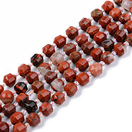 Natural Red Jasper Beads Strands, Round, Faceted, 7~8x8mm, Hole: 1.2mm, about 34~36pcs/strand, 14.37~14.76 inch(36.5~37.5cm)(G-R482-24-8mm)