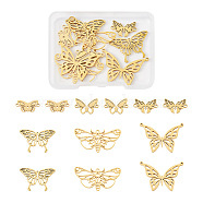 12Pcs 6 Styles 201 & 304 Stainless Steel & Titanium Steel Connector Charms, Butterfly Link, Golden, 8~27x16.5~32.5x1mm, Hole: 1.2~1.6mm, 2pcs/style(STAS-TA0001-86)