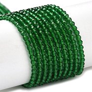 Transparent Glass Beads Strands, Faceted Round, Green, 2x2mm, Hole: 0.6mm, about 184pcs/strand, 14.49''(36.8cm)(GLAA-H021-03-16)