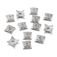 Tibetan Style Alloy Bead Caps, Lead Free, Cadmium Free and Nickel Free, Square, Antique Silver, about 7.5mm wide, 7.5mm long, 3mm thick, hole: 2mm(X-LF0573Y-NF)