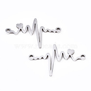 201 Stainless Steel Link Connectors, Laser Cut, Electrocardiograph, Stainless Steel Color, 15.5x23x1mm, Hole: 1.4mm(STAS-S110-110P)