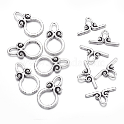 Ring Tibetan Style Alloy Toggle Clasps, Lead Free and Cadmium Free, Ring: 12x20mm, Bar: 18mm, Hole: 3mm, Antique Silver, Ring: 12x20mm, Bar: 18mm, Hole: 3mm(A1011Y)