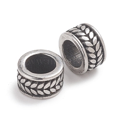 316L Surgical Stainless European Beads, Large Hole Beads, Column, Antique Silver, 9.5x6mm, Hole: 6mm(X-STAS-F237-35AS)