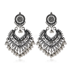 Bohemian Ethnic Style Alloy Chandelier Earrings, Flat Round with Teardrop, Antique Silver, 75x50mm(FS-WGDCA32-07)