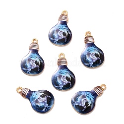Alloy Enamel Pendants, Light Bulb with Unicorn Pattern, Dark Blue, 27x16.5x1.5mm, Hole: 1.8mm(ENAM-D023-10KCG)