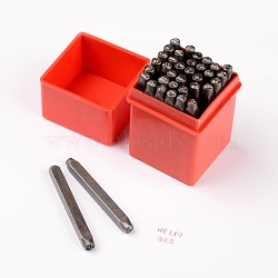 Iron Metal Stamps, Including Letter A~Z, Number 0~8 and Ampersand &, for Imprinting Metal, Plastic, Wood, Leather, Black, 60x6mm, Letter & Number: 1.5mm, 36pcs/box(AJEW-D019-03A)