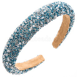 Pearl Rhinestone Hair Bands, Wide Cloth Hair Accessories for Women Girls, Light Sky Blue, 135x120mm(PW-WG74982-04)