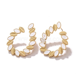 Stainless Steel Stud Earring, with Enamel, Teardrop, Golden, White, 30x23mm(PW-WG01716-02)