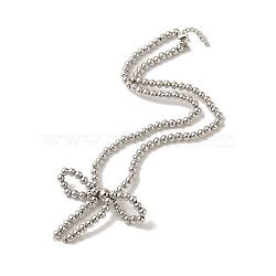 Brass Beaded Necklaces, Long-Lasting Plated, Lead Free & Cadmium Free, Bowknot, Platinum, 17.05 inch(433mm)(NJEW-K271-01P)